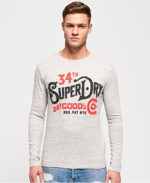 Superdry NYC Goods Co Hosszú Ujjú Férfi Pólók Szürke/Fehér | EGJTA8036